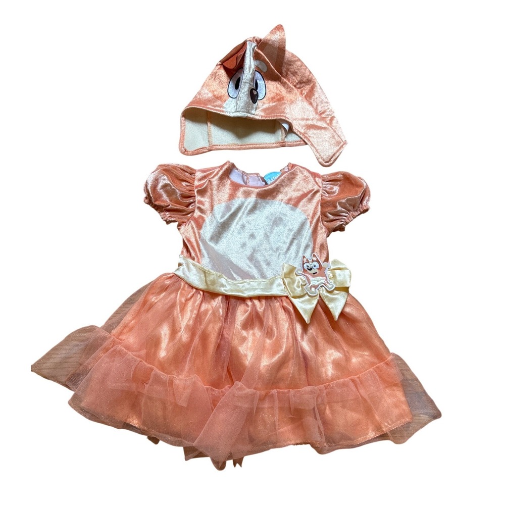 Bluey Bingo Costume Dress Kids Orange Excellent Tulle Skirt Headpiece SIZE 3T-4T